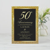 Elegant Black Gold 50th Wedding Anniversary Einladung (Stehend Vorderseite)