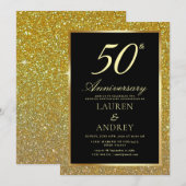 Elegant Black Gold 50th Wedding Anniversary Einladung (Vorne/Hinten)