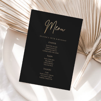 Elegant Black Gold 60th Birthday Party Menu Card Einladung