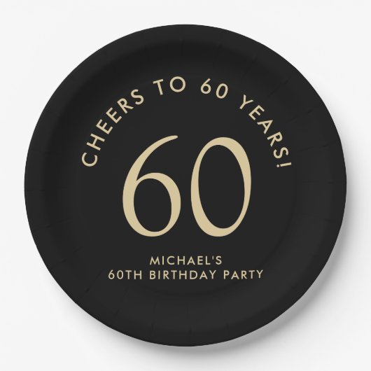 Elegant Black Gold 60th Birthday Party Pappteller (Vorderseite)