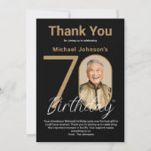 Elegant Black Gold 70. Geburtstag Dankeskarte (Vorderseite)