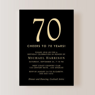 Elegant Black Gold 70th Birthday Party Einladung