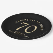 Elegant Black Gold 70th Birthday Party Pappteller (Schrägansicht)