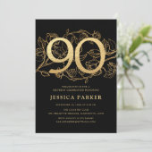 Elegant Black Gold 90. Geburtstag Einladung (Stehend Vorderseite)