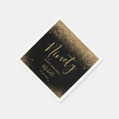Elegant Black Gold 90. Geburtstag Glitzer Name Serviette (Ecke)