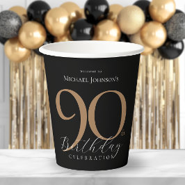 Elegant Black Gold 90. Geburtstag Pappbecher