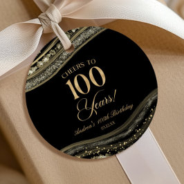 Elegant Black Gold Agate 100. Geburtstagsparty Geschenkanhänger