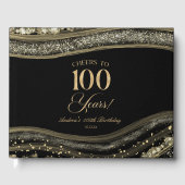Elegant Black Gold Agate 100th Birthday Party Gästebuch (Vorderseite)