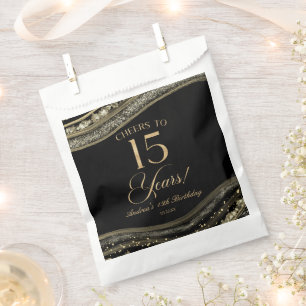 Elegant Black Gold Agate 15. Geburtstagsparty Geschenktütchen
