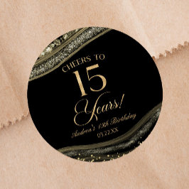 Elegant Black Gold Agate 15. Geburtstagsparty Runder Aufkleber