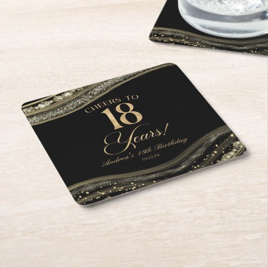 Elegant Black Gold Agate 18th Birthday Party Rechteckiger Pappuntersetzer (angewinkelt)