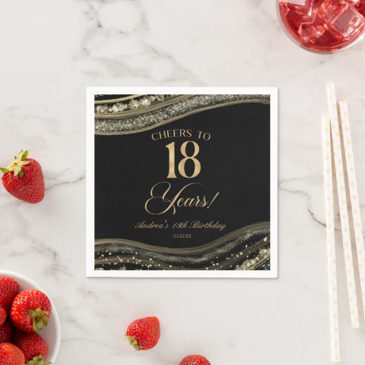 Elegant Black Gold Agate 18th Birthday Party Serviette (Beispiel)