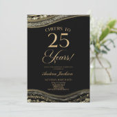 Elegant Black Gold Agate 25. Geburtstagsparty Einladung (Stehend Vorderseite)