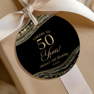 Elegant Black Gold Agate 50. Geburtstagsparty Geschenkanhänger