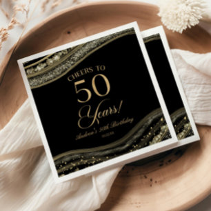 Elegant Black Gold Agate 50. Geburtstagsparty Serviette