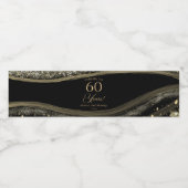 Elegant Black Gold Agate 60th Birthday Party Wasserflaschenetikett (Einzelnes Label)