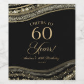 Elegant Black Gold Agate 60th Birthday Party Weinetikett (Einzelnes Label)