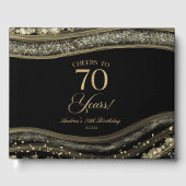Elegant Black Gold Agate 70th Birthday Party Gästebuch (Vorderseite)