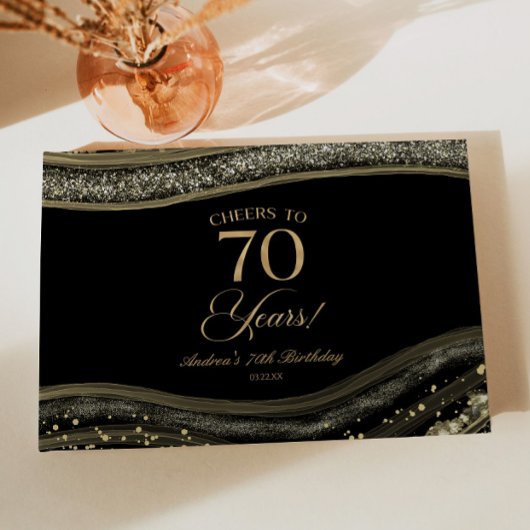 Elegant Black Gold Agate 70th Birthday Party Gästebuch