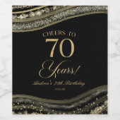 Elegant Black Gold Agate 70th Birthday Party Weinetikett (Einzelnes Label)