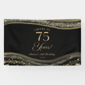 Elegant Black Gold Agate 75th Birthday Party Banner (Horizontal)