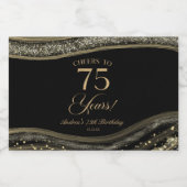 Elegant Black Gold Agate 75th Birthday Party Schaumweinetikett (Einzelnes Label)