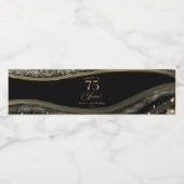 Elegant Black Gold Agate 75th Birthday Party Wasserflaschenetikett (Einzelnes Label)