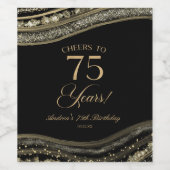 Elegant Black Gold Agate 75th Birthday Party Weinetikett (Einzelnes Label)