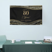 Elegant Black Gold Agate 80th Birthday Party Banner (Messeveranstaltung)