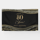 Elegant Black Gold Agate 80th Birthday Party Banner (Horizontal)