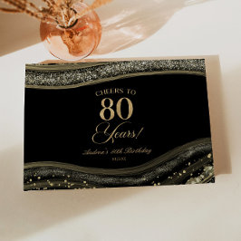 Elegant Black Gold Agate 80th Birthday Party Gästebuch