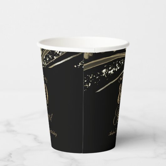 Elegant Black Gold Agate 80th Birthday Party Pappbecher (Rechts)
