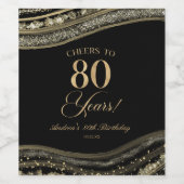 Elegant Black Gold Agate 80th Birthday Party Weinetikett (Einzelnes Label)