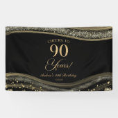 Elegant Black Gold Agate 90th Birthday Party Banner (Horizontal)