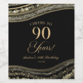 Elegant Black Gold Agate 90th Birthday Party Weinetikett (Einzelnes Label)