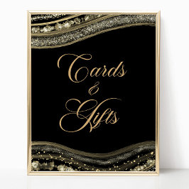 Elegant Black Gold Agate Cards & Gifts Sign Poster
