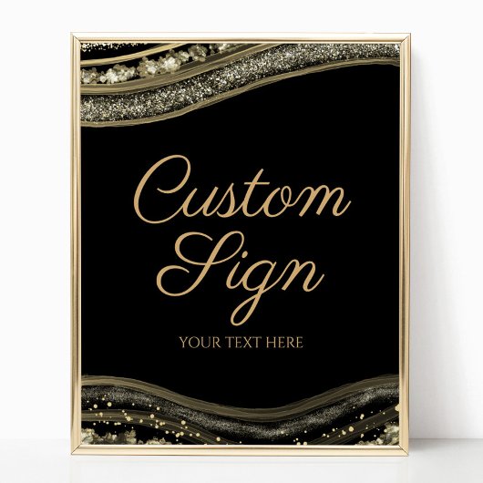 Elegant Black Gold Agate Custom Text Sign Poster