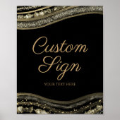 Elegant Black Gold Agate Custom Text Sign Poster (Vorne)