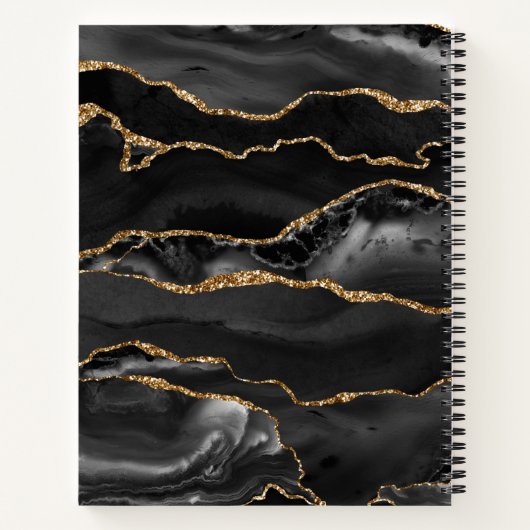 Elegant Black Gold Agate Geode Script Monogram Notizblock (Rückseite)