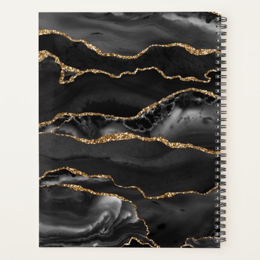 Elegant Black Gold Agate Geode Script Monogram Planer (Rückseite)