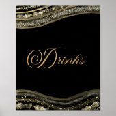 Elegant Black Gold Agate Party Drinks Sign Poster (Vorne)
