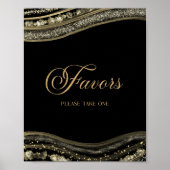 Elegant Black Gold Agate Party Favors Sign Poster (Vorne)