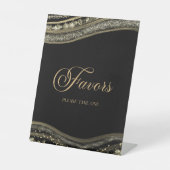 Elegant Black Gold Agate Party Favors Sockelschild (Vorderseite)