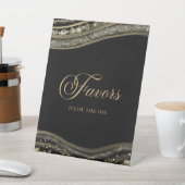 Elegant Black Gold Agate Party Favors Sockelschild (In SItu)