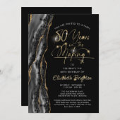 Elegant Black Gold Agate Script 80. Geburtstag Einladung (Vorne/Hinten)