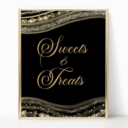 Elegant Black Gold Agate Sweets and Treats Sign Poster