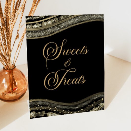 Elegant Black Gold Agate Sweets and Treats Sockelschild