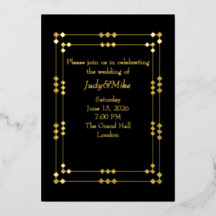 Elegant Black & Gold Art Deco Foil Invitation