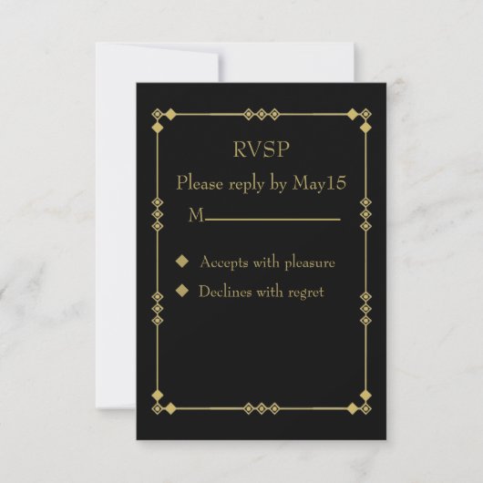 Elegant Black & Gold Art Deco RVSP RSVP Karte (Vorderseite)