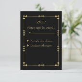Elegant Black & Gold Art Deco RVSP RSVP Karte (Stehend Vorderseite)